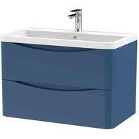 nuie 800mm Wall Hung 2 Drawer Vanity & Polymarble Basin - Satin Blue, Blue