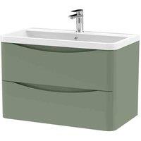 nuie 800mm Wall Hung 2 Drawer Vanity & Polymarble Basin - Satin Green, Green