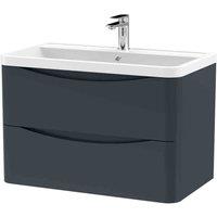 nuie 800mm Wall Hung 2 Drawer Vanity & Polymarble Basin - Soft Black, Black