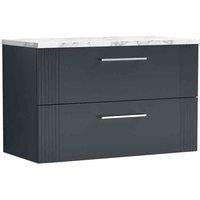 nuie Deco 800 Wall Hung 2-Drawer Vanity & Laminate Worktop - Soft Black, Black