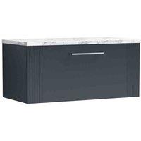 nuie Deco 800 Wall Hung Single Drawer Vanity & Laminate Worktop - Soft Black, Black