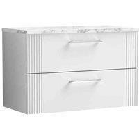 nuie Deco 800 Wall Hung 2-Drawer Vanity & Laminate Worktop - Satin White, White