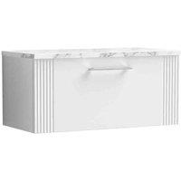 nuie Deco 800 Wall Hung Single Drawer Vanity & Laminate Worktop - Satin White, White