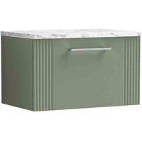 nuie Deco 600 Wall Hung Single Drawer Vanity & Laminate Worktop - Satin Green, Green