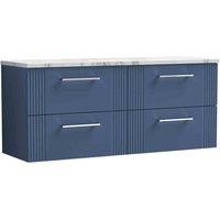 nuie Deco 1200 Wall Hung 4-Drawer Vanity & Laminate Worktop - Satin Blue, Blue