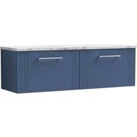 nuie Deco 1200 Wall Hung 2-Drawer Vanity & Laminate Worktop - Satin Blue, Blue