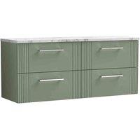 nuie Deco 1200 Wall Hung 4-Drawer Vanity & Laminate Worktop - Satin Green, Green