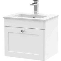 nuie 500mm Wall Hung 1 Drawer Vanity & Basin 2 - Satin White, White