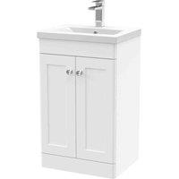 nuie 500mm Floor Standing 2 Door Vanity & Basin 1 - Satin White, White