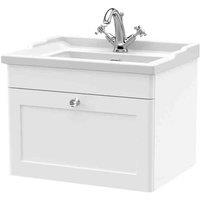 nuie 600mm Wall Hung 1 Drawer Vanity & Basin 1TH - Satin White, White