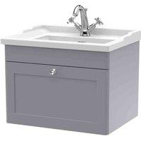 nuie 600mm Wall Hung 1 Drawer Vanity & Basin 1TH - Satin Grey, Grey
