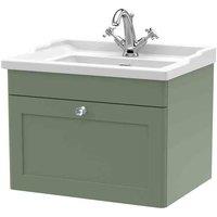 nuie 600mm Wall Hung 1 Drawer Vanity & Basin 1TH - Satin Green, Green