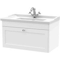 nuie 800mm Wall Hung 1 Drawer Vanity & Basin 1TH - Satin White, White