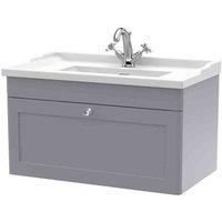 nuie 800mm Wall Hung 1 Drawer Vanity & Basin 1TH - Satin Grey, Grey