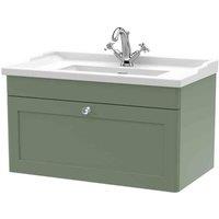 nuie 800mm Wall Hung 1 Drawer Vanity & Basin 1TH - Satin Green, Green