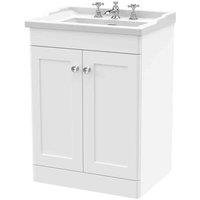 nuie 600mm Floor Standing 2 Door Vanity & Basin 3TH - Satin White, White