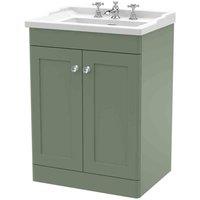 nuie 600mm Floor Standing 2 Door Vanity & Basin 3TH - Satin Green, Green
