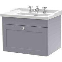 nuie 600mm Wall Hung 1 Drawer Vanity & Basin 3TH - Satin Grey, Grey