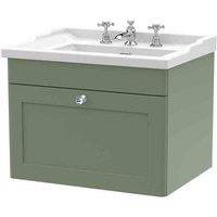 nuie 600mm Wall Hung 1 Drawer Vanity & Basin 3TH - Satin Green, Green