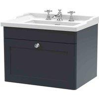nuie 600mm Wall Hung 1 Drawer Vanity & Basin 3TH - Soft Black, Black