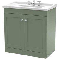 nuie 800mm Floor Standing 2 Door Vanity & Basin 3TH - Satin Green, Green