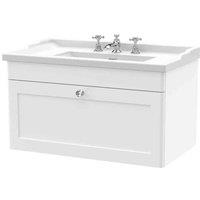 nuie 800mm Wall Hung 1 Drawer Vanity & Basin 3TH - Satin White, White