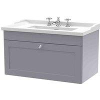 nuie 800mm Wall Hung 1 Drawer Vanity & Basin 3TH - Satin Grey, Grey