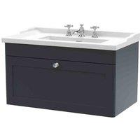 nuie 800mm Wall Hung 1 Drawer Vanity & Basin 3TH - Soft Black, Black