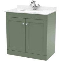 nuie 800mm Floor Standing 2 Door Vanity & Marble Top 1TH - Satin Green, Green