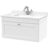 nuie 800mm Wall Hung 1 Drawer Vanity & Marble Top 1TH - Satin White, White