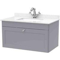 nuie 800mm Wall Hung 1 Drawer Vanity & Marble Top 1TH - Satin Grey, Grey