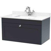 nuie 800mm Wall Hung 1 Drawer Vanity & Marble Top 1TH - Soft Black, Black