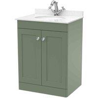 nuie 600mm Floor Standing 2 Door Vanity & Marble Top 1TH - Satin Green, Green