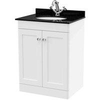 nuie 600mm Floor Standing 2 Door Vanity & Marble Top 1TH - Satin White, White