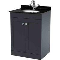 nuie 600mm Floor Standing 2 Door Vanity & Marble Top 1TH - Soft Black, Black