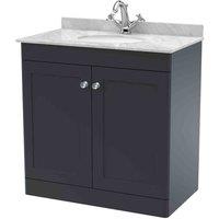 nuie 800mm Floor Standing 2 Door Vanity & Marble Top 1TH - Soft Black, Black
