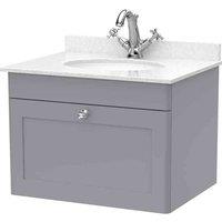 nuie 600mm Wall Hung 1 Drawer Vanity & Marble Top 1TH - Satin Grey, Grey