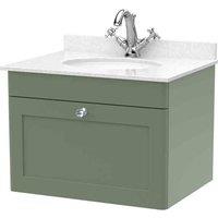 nuie 600mm Wall Hung 1 Drawer Vanity & Marble Top 1TH - Satin Green, Green