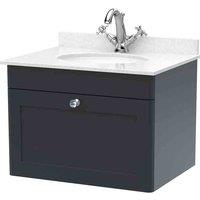nuie 600mm Wall Hung 1 Drawer Vanity & Marble Top 1TH - Soft Black, Black