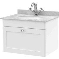nuie 600mm Wall Hung 1 Drawer Vanity & Marble Top 1TH - Satin White, White