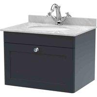 nuie 600mm Wall Hung 1 Drawer Vanity & Marble Top 1TH - Soft Black, Black