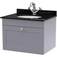 nuie 600mm Wall Hung 1 Drawer Vanity & Marble Top 1TH - Satin Grey, Grey