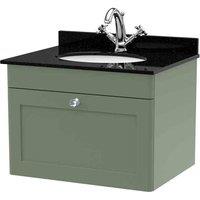 nuie 600mm Wall Hung 1 Drawer Vanity & Marble Top 1TH - Satin Green, Green