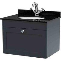 nuie 600mm Wall Hung 1 Drawer Vanity & Marble Top 1TH - Soft Black, Black