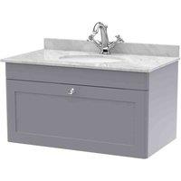 nuie 800mm Wall Hung 1 Drawer Vanity & Marble Top 1TH - Satin Grey, Grey
