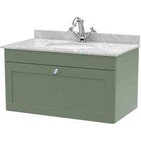 nuie 800mm Wall Hung 1 Drawer Vanity & Marble Top 1TH - Satin Green, Green