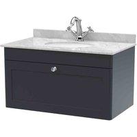 nuie 800mm Wall Hung 1 Drawer Vanity & Marble Top 1TH - Soft Black, Black