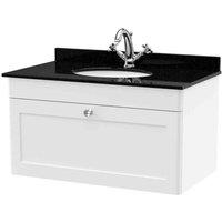 nuie 800mm Wall Hung 1 Drawer Vanity & Marble Top 1TH - Satin White, White