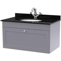 nuie 800mm Wall Hung 1 Drawer Vanity & Marble Top 1TH - Satin Grey, Grey