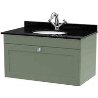 nuie 800mm Wall Hung 1 Drawer Vanity & Marble Top 1TH - Satin Green, Green